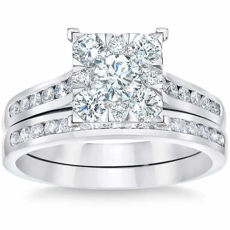 1 3/4 Ct Diamond Princess Cut Framed Engagement Wedding Ring Set 10K White Gold 1