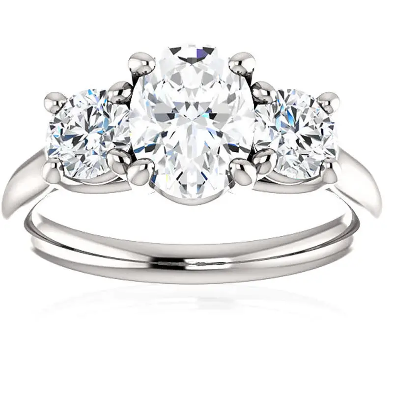 1 3/4 Ct Moissanite & Lab Grown Diamond 3 Stone Engagement Ring 10K White Gold 1