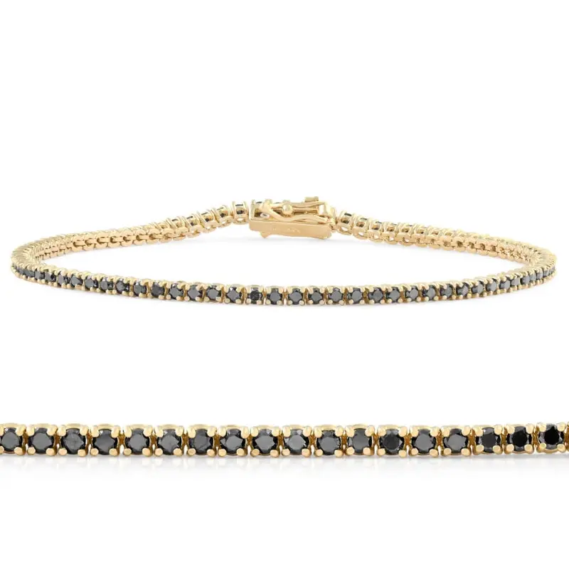 1 3/4 Ct Tw Black Diamond Tennis Bracelet 14K Yellow Gold 7" 1