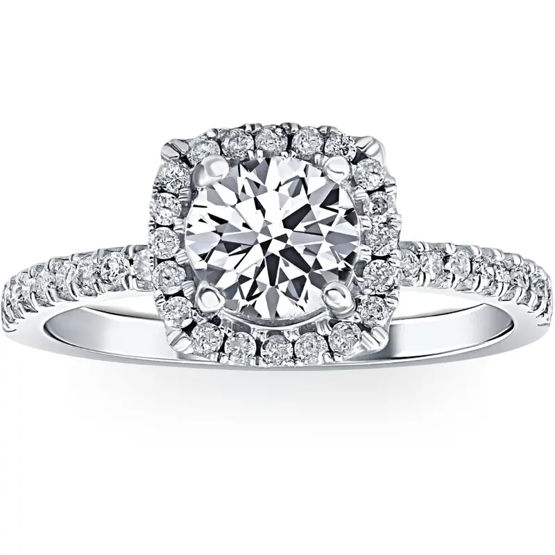 1 3/4 Ct Tw Lab Grown Diamond Cushion Halo Engagement Ring In 14K White Gold 2