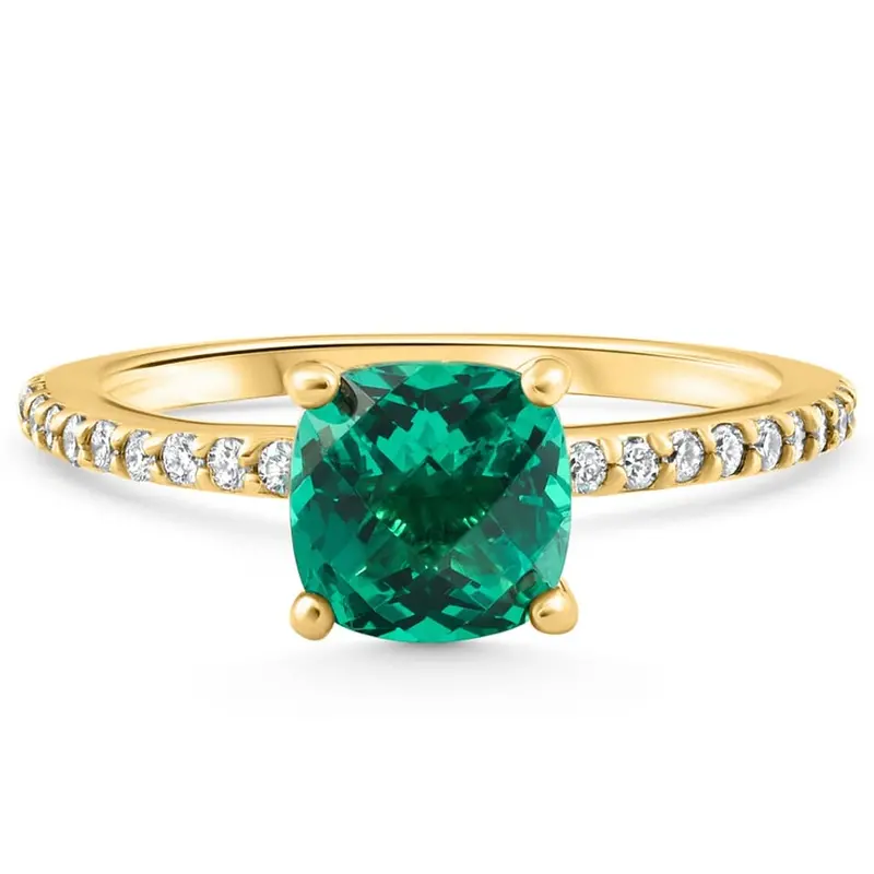1 3/4Ct Cushion Emerald & Diamond Ring Gold Lab Grown 3