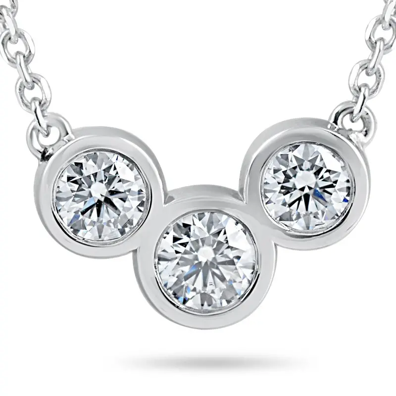 1 3/4Ct Diamond 3 Stone Bezel Pendant 14K White Gold 18" Lobster Clasp Lab Grown 1