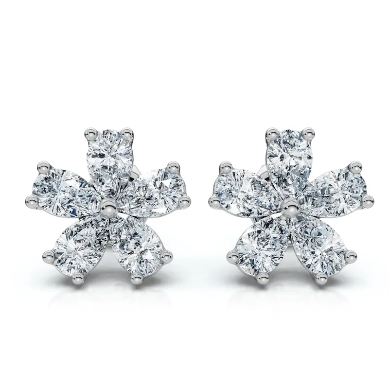 1 3/4Ct Diamond Pear Shape Flower Diamond Studs 14K Gold Earrings Lab Grown 1
