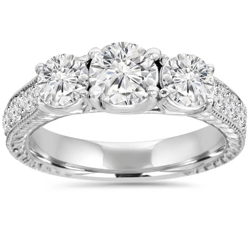 1 3/4Ct Diamond Vintage 3-Stone Engagement Ring 14K White Gold Antique Size Selectable 1