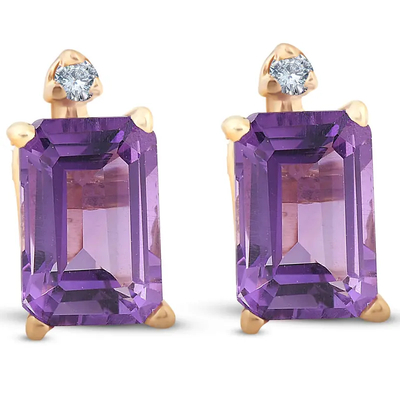 1 3/4Ct Emerald Amethyst Stud Earrings 14K Yellow Gold 1