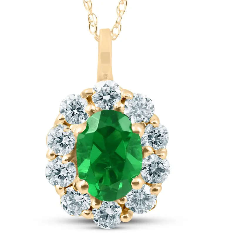 1 3/4Ct Emerald & Genuine Diamond Halo Pendant 14K Yellow Gold 1