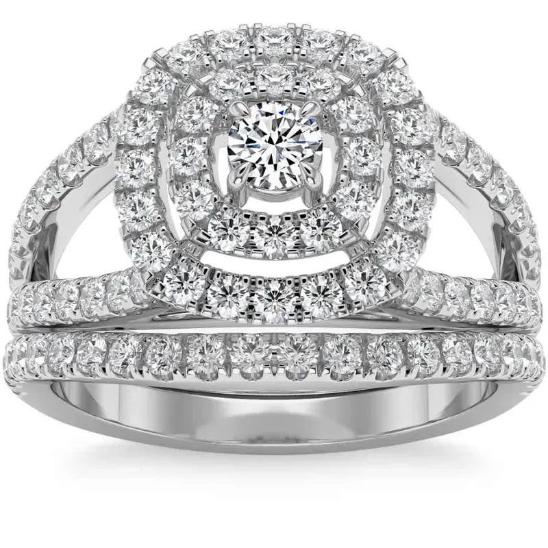 1 3/4Ct Natural Diamond Cushion Halo Engagement Wedding Ring Set In 10K Gold 4