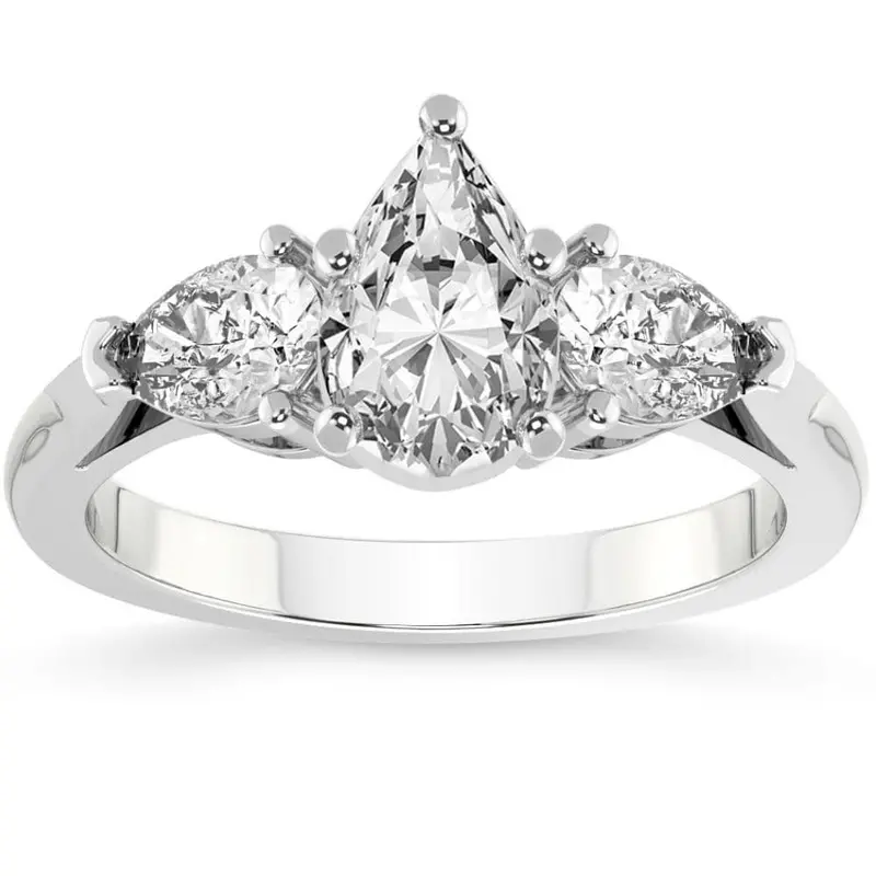 1 3/4Ct Pear Shape Lab Grown Diamond Engagement Ring White, Yellow Or Rose Gold 1