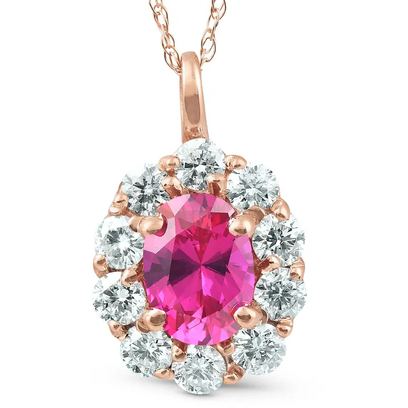 1 3/4Ct Pink Sapphire & Genuine Diamond Halo Pendant 14K Rose Gold 1