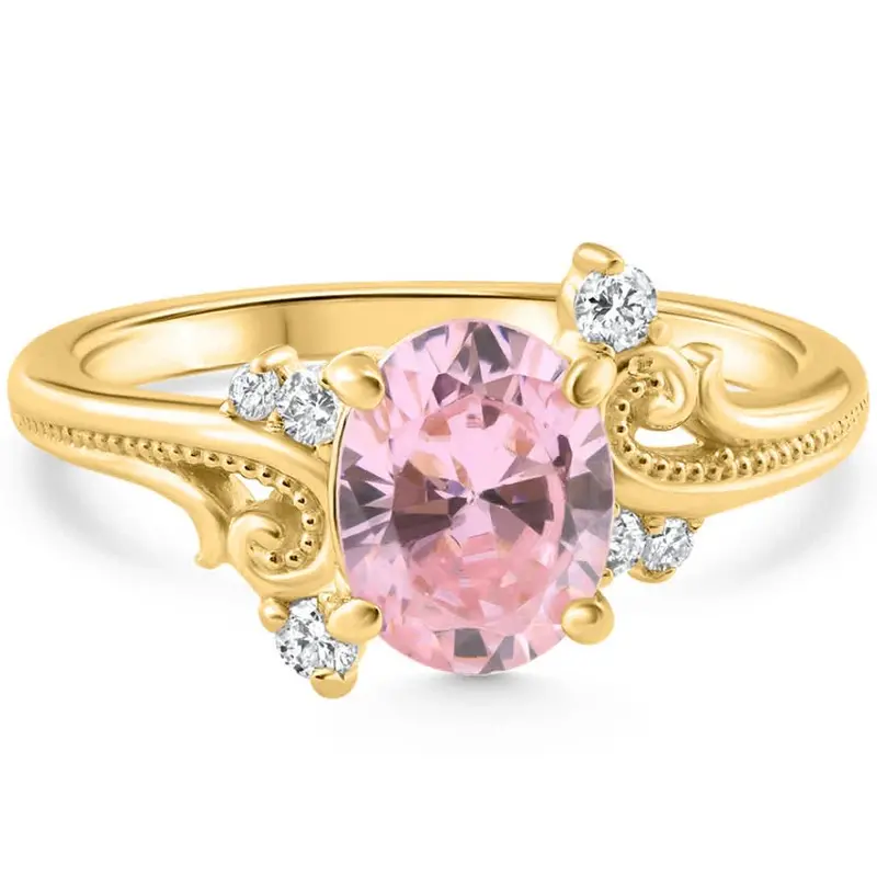 1 3/4Ct Pink Topaz & Diamond Deco Ring Gold Lab Grown 10