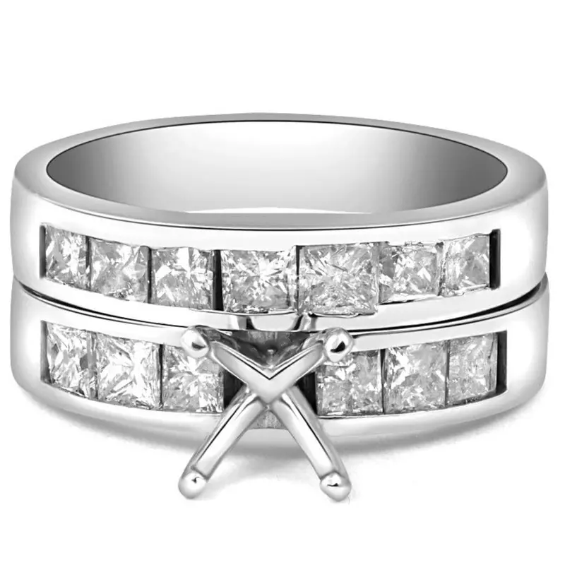 1 3/4Ct Princess Cut Diamond Engagement Ring Setting 14K Size Selectable 1