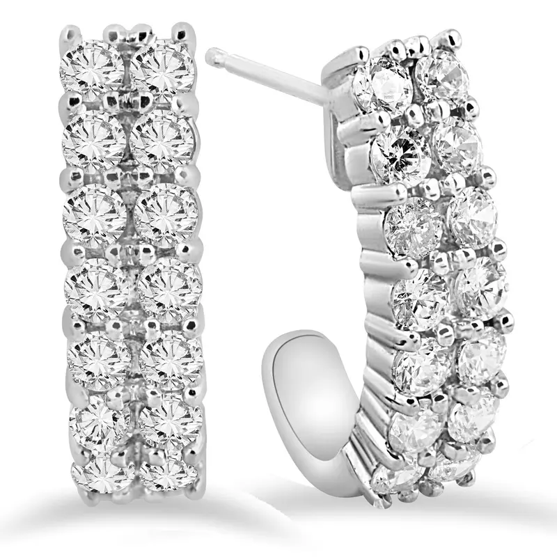 1 3/8 Ct Natural Diamond Hoops White Gold 3/4" Tall 1