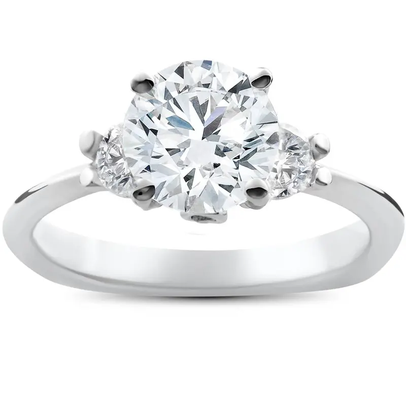 1 3/8Ct 3 Stone Diamond Solitaire Engagement Ring 14K White Gold Lab Grown Size Selectable 1