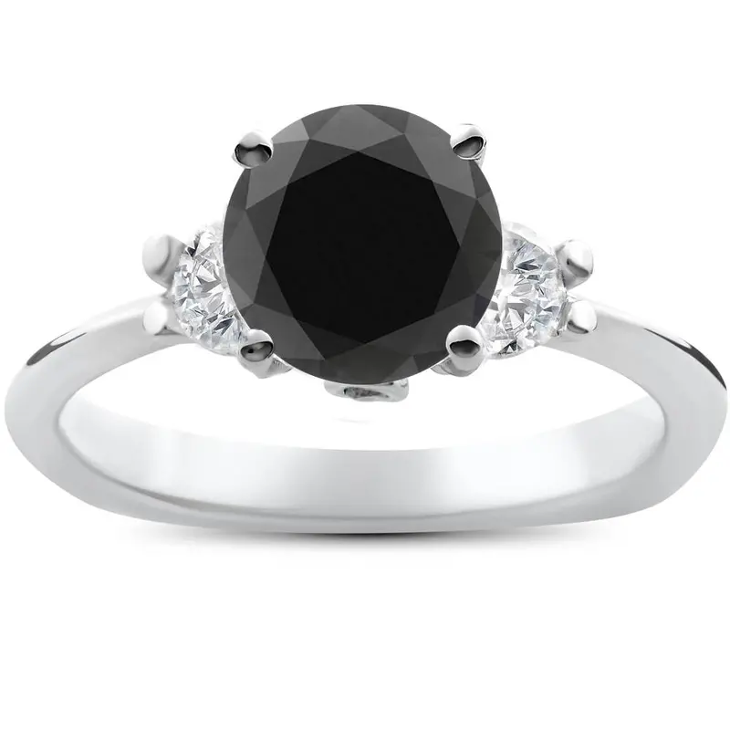 1 3/8Ct Black Diamond Engagement Accent Anniversary Ring 14K White Gold Size Selectable 1