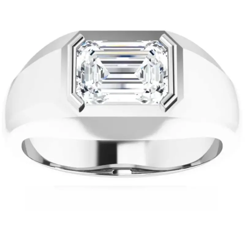 1 3/8Ct Emerald Cut Solitaire Men's Bezel Ring In 14K Gold Lab Grown 1