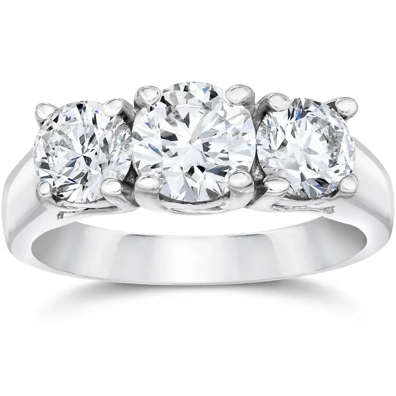 1 3/8Ct Three Stone Lab Grown Diamond Engagement Ring 14K White Gold Size Selectable 1