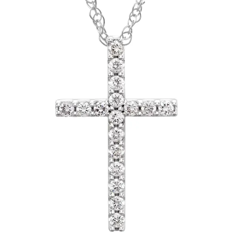 1/3 Ct Diamond Cross Pendant Necklace 18" 10K White Gold 21Mm Tall 1