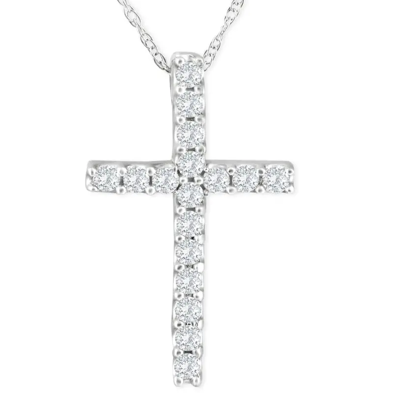 1/3 Ct Lab Diamond Cross Pendant Necklace 18" White Gold 21Mm Tall 1