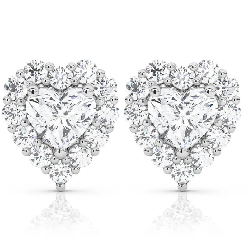 1.30Ct Heart Shape Diamond Halo Studs White Or Yellow Gold Lab Grown 1