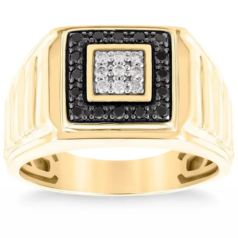 1/3Ct Black Diamond Men's Anniversary Wedding Ring Polished Band Yellow Gold 1