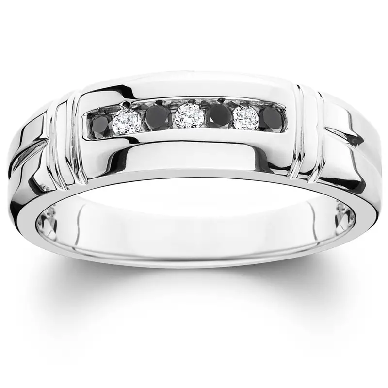 1/3Ct Black & White Diamond Mens Wedding Ring 10K White Gold Size Selectable 1