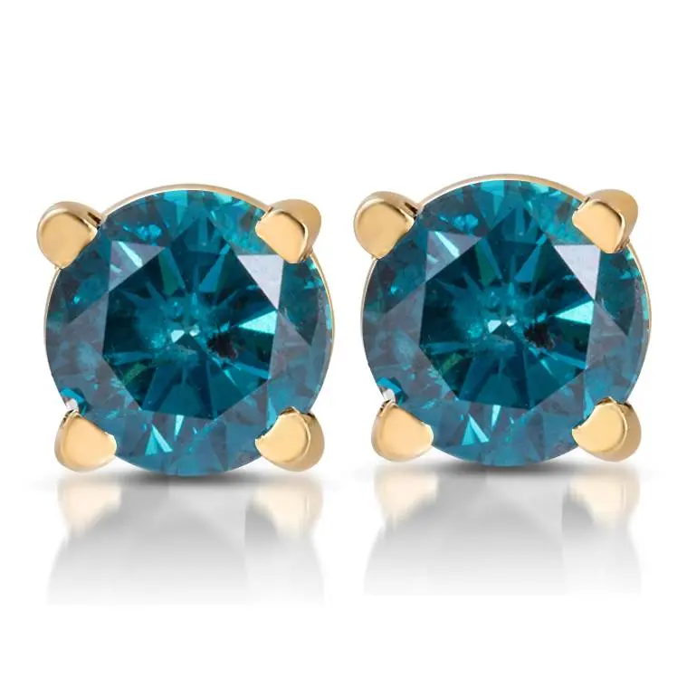 1/3Ct Blue Diamond Studs 14 Karat Yellow Gold 1