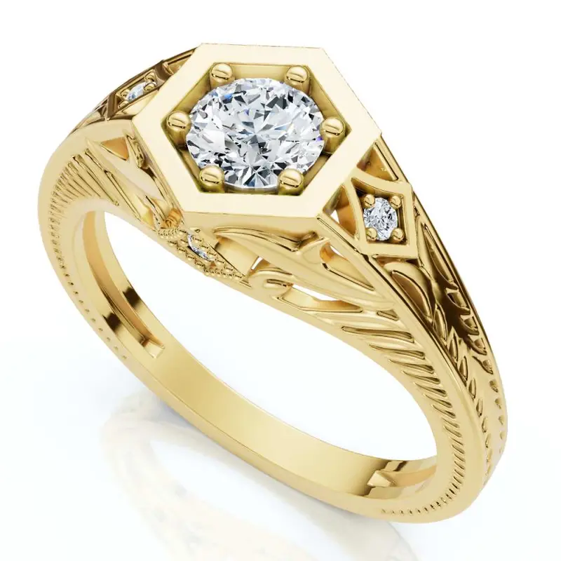 1/3Ct Diamond Art Deco Diamond Engagement Ring 14K Gold Lab Grown 1