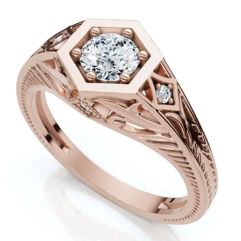 1/3Ct Diamond Art Deco Diamond Engagement Ring 14K Gold Lab Grown 1