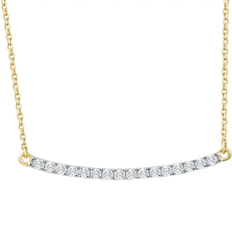 1/3Ct Diamond Bar Pendant 10K Yellow Gold Necklace Lab Grown 1 1/3" 1