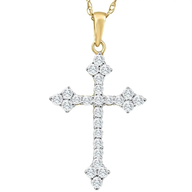 1/3Ct Diamond Cross Pendant 10K Yellow Gold Lab Grown Women's Necklace 1" Tall 1