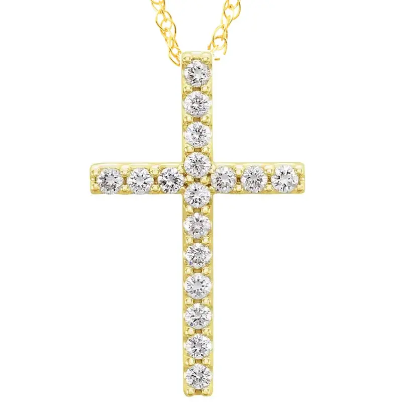 1/3Ct Diamond Cross Pendant Women's Necklace 18" 10K Yellow Gold 21Mm Tall 1