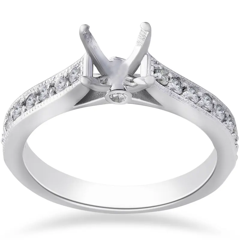 1/3Ct Diamond Engagement Semi Mount Ring 14K White Gold Size Selectable 1