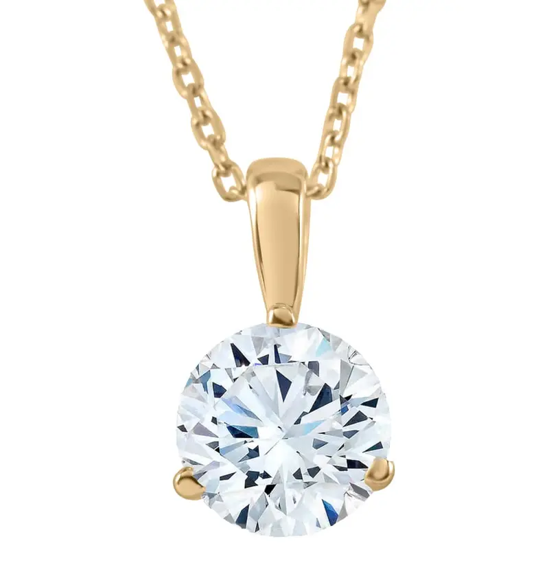 1/3Ct Diamond Small Solitaire Pendant Lab Grown 14K Yellow Gold 3-Prong Necklace 1