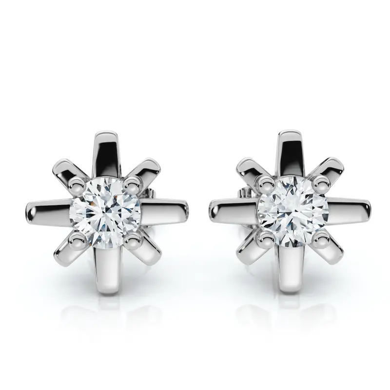 1/3Ct Diamond Starburst Diamond Studs 14K Gold Lab Grown Earrings 1/3" Wide 1