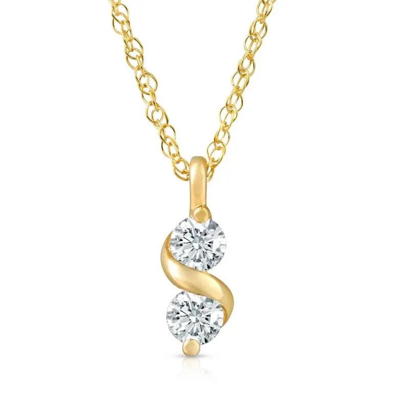 1/3Ct Diamond Two Stone Pendant In White Yellow Or Rose Gold Lab Grown Necklace 1