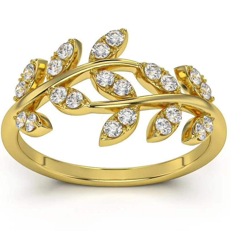 1/3Ct Diamond Wedding Stackable Ring Vine Petal Leaf White Yellow Or Rose Gold 1