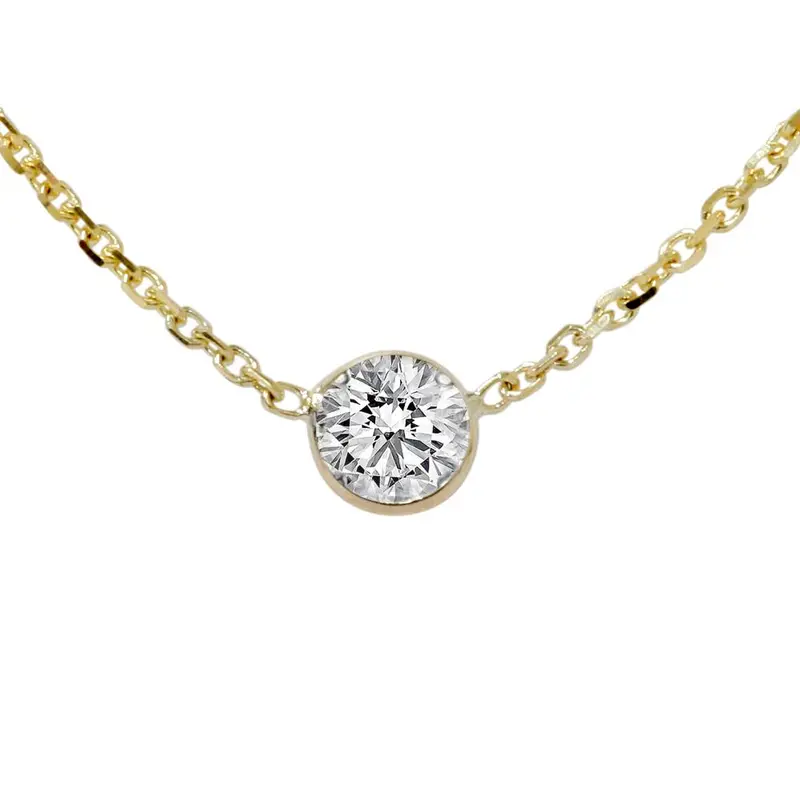 1/3Ct Genuine Round Brilliant Cut Bezel Solitaire Ex3 Diamond Pendant 14K Gold 1