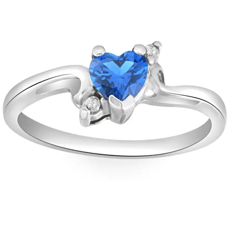 1/3Ct Heart Shaped Blue Sapphire & Diamond Ring In White, Yellow, Or Rose Gold 1