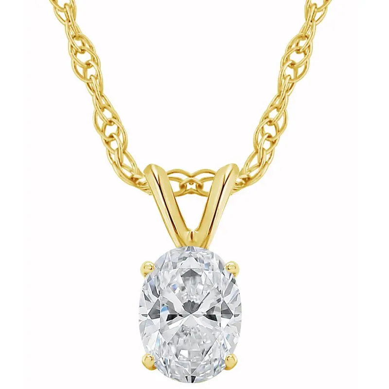 1/3Ct Lab Grown Oval Diamond Solitaire Pendant Yellow Gold Necklace 1