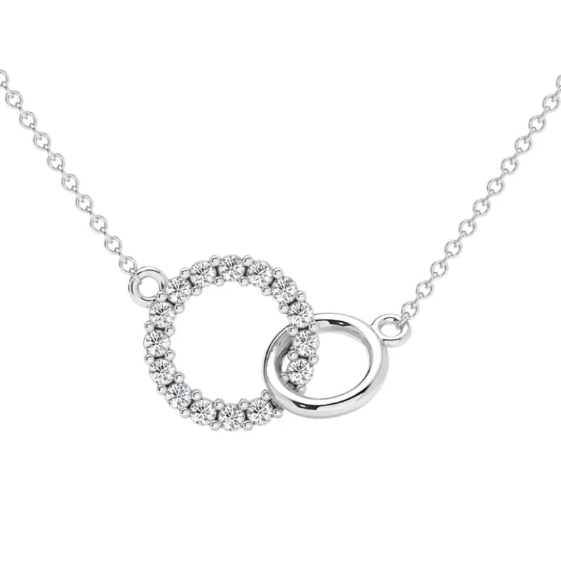 1/3Ct Mini Duet Circle Diamond Necklace 14K Gold Pendant Lab Grown 18" 1