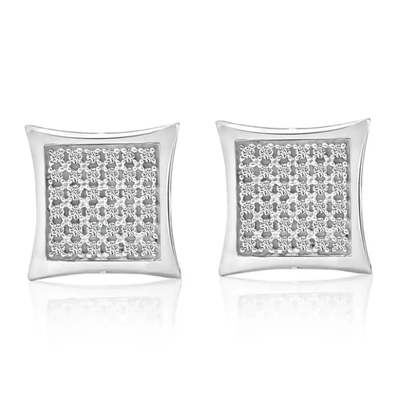 1/3Ct Natural Diamond Pave Square Framed Womens Earrings In White Or Yellow Gold 1