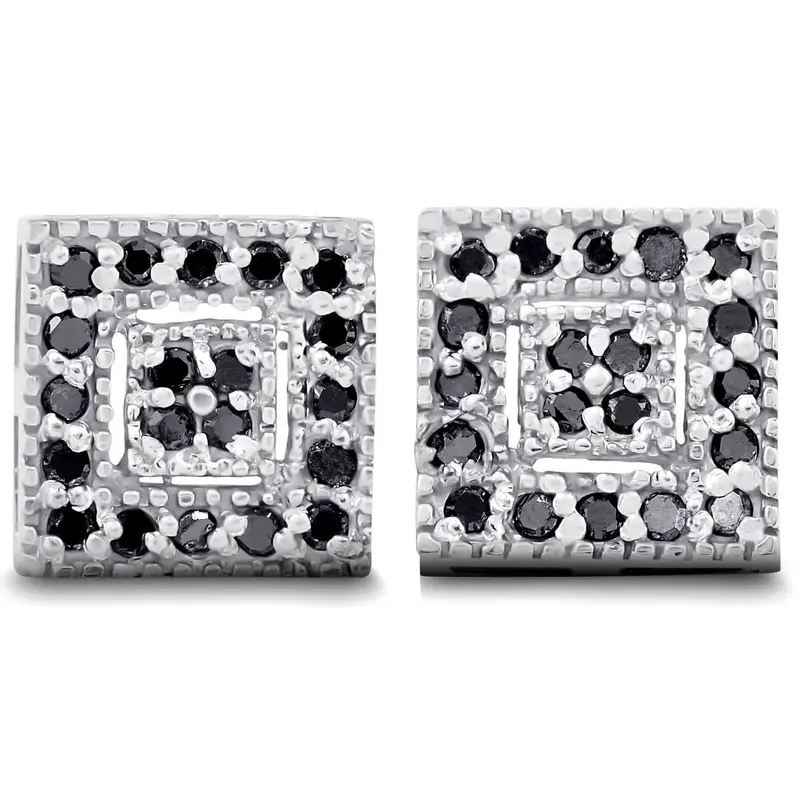 1/3Ct Pave Black Diamond Studs 10K White Gold 1