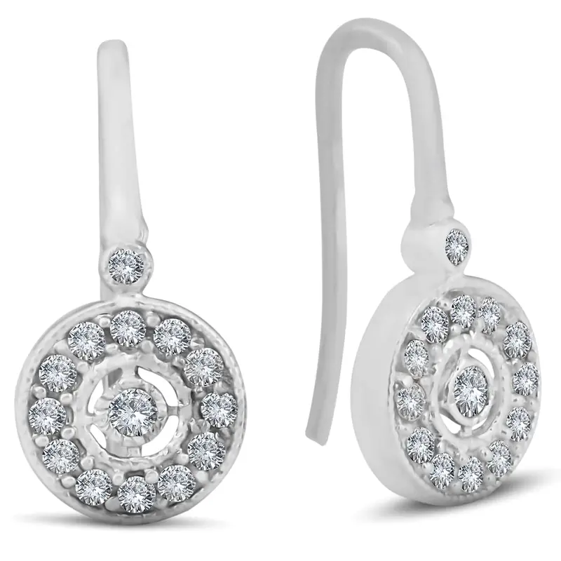 1/3Ct Pave Diamond Vintage Halo Earrings 10K White Gold 1/2" Tall 1