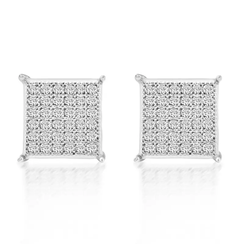1/3Ct Pave Round Cut Natural Diamond Studs Screw Back White Gold Womens Earrings 1