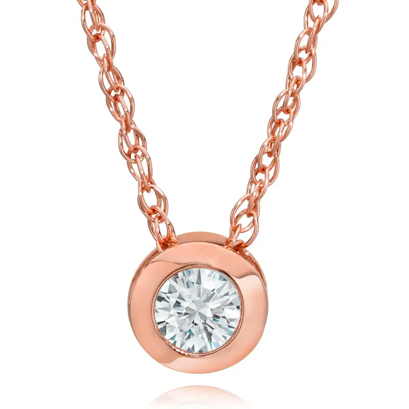1/3Ct Round Bezel Solitaire Diamond Pendant Rose Gold 1