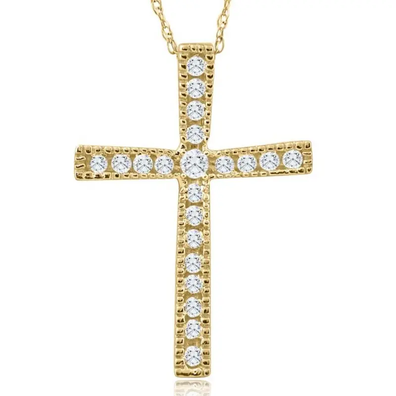 1/3Ct Round Cut Diamond Cross Pendant 10K White Or Yellow Gold Necklace 1" Tall 1