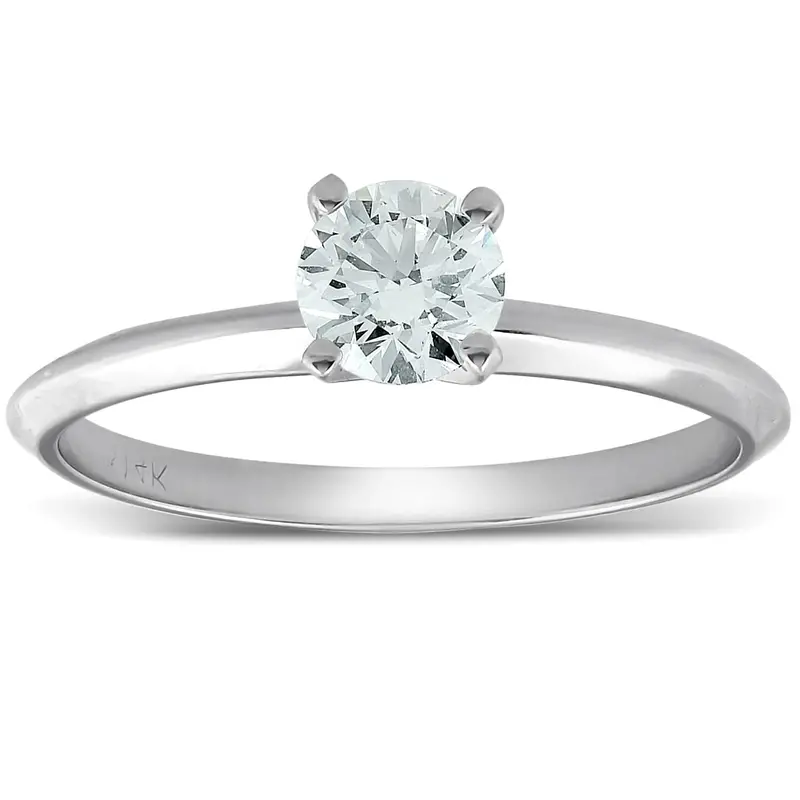 1/3Ct Round Solitaire Diamond Engagement Ring 14K White Gold Size: 6.5 1
