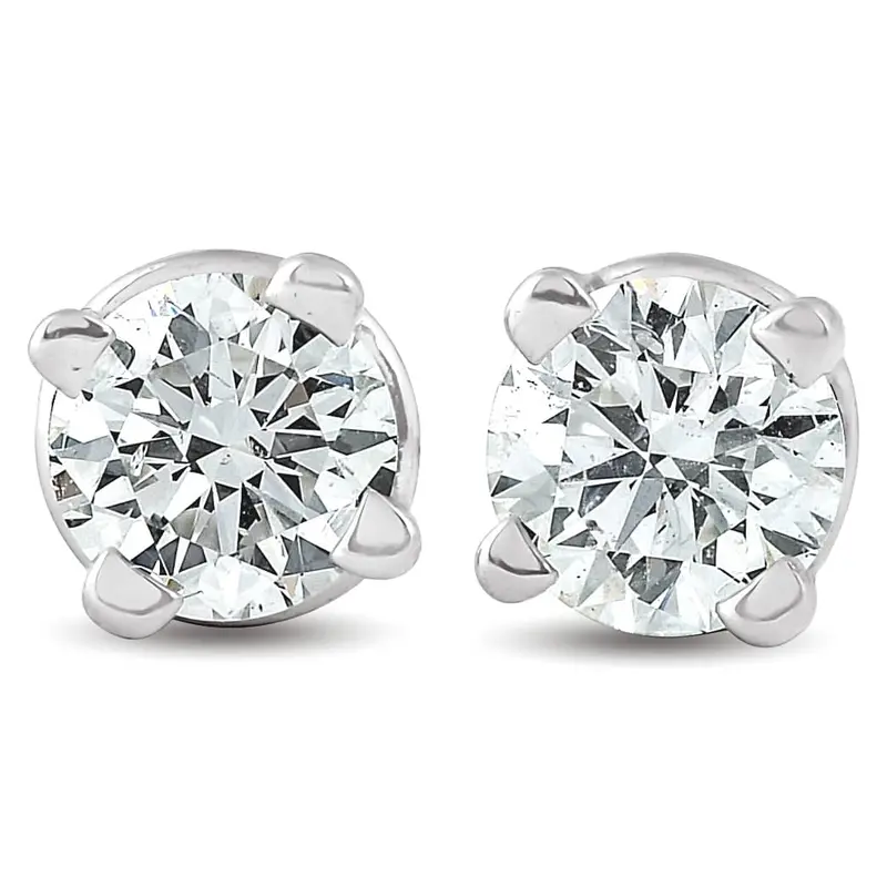 1/3Ct T.W. Round Cut Natural Diamond Screw Back Studs 14K White Gold 1