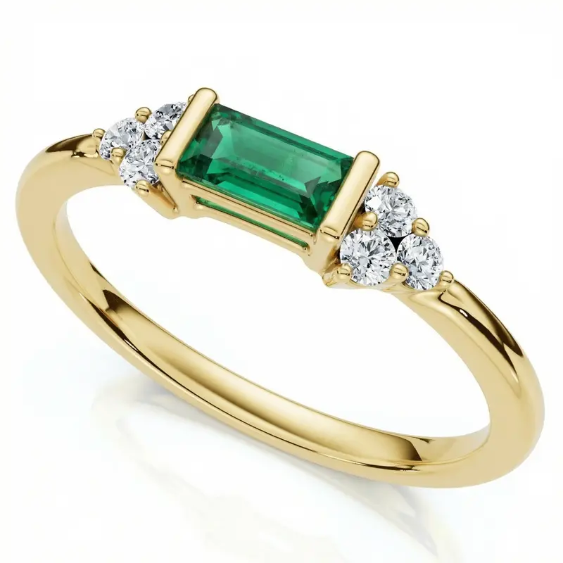 1/3Ct Thin Emerald Diamond Stackable Wedding Ring 14K Gold Lab Grown 1