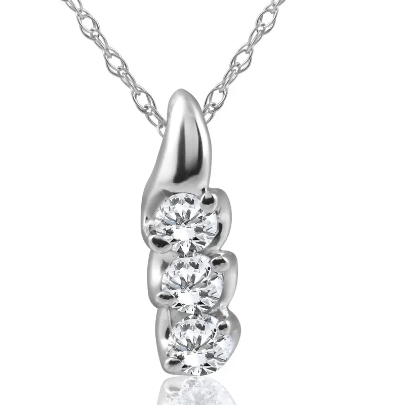 1/3Ct Three Stone 3 Diamond Pendant 14K White Gold 1